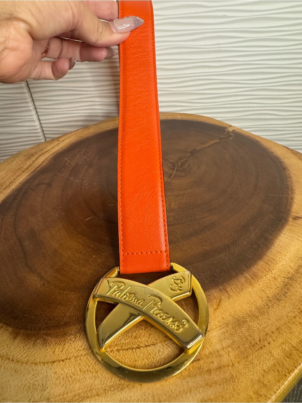 Orange Leather Belt with Gold Signature Buckle